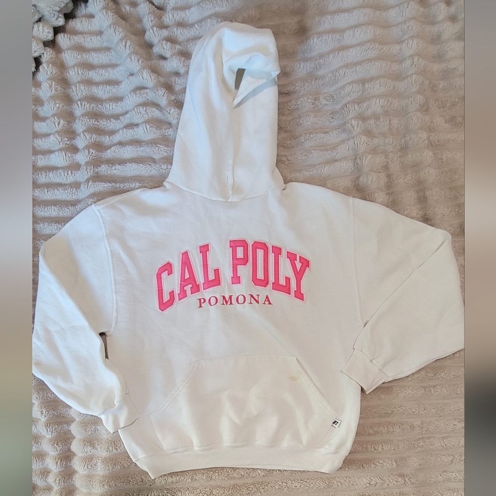Vintage Cal Poly Pomona White Hoodie with Pink Lettering